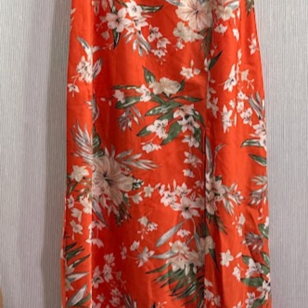 Paperheart Orange Floral Tropical Satin Dress Size: M - Picture 6 of 7